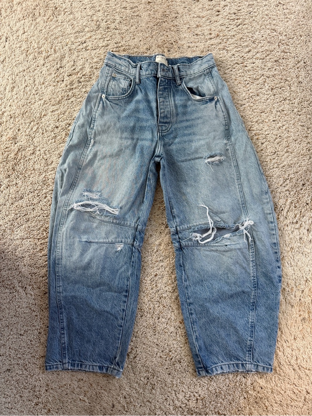 We The Free Light Blue Distressed Barrel Jeans